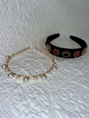 Gold/Pearl and Black/Jewel Headbands (Set/Duo)